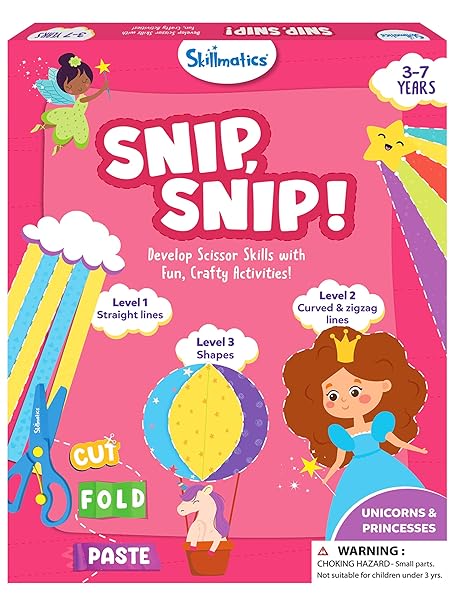 Skillmatics Art & Craft Kit - Snip, Snip Unicorns & Princesses Book, Practice Scissor Skills with 25 DIY Activities