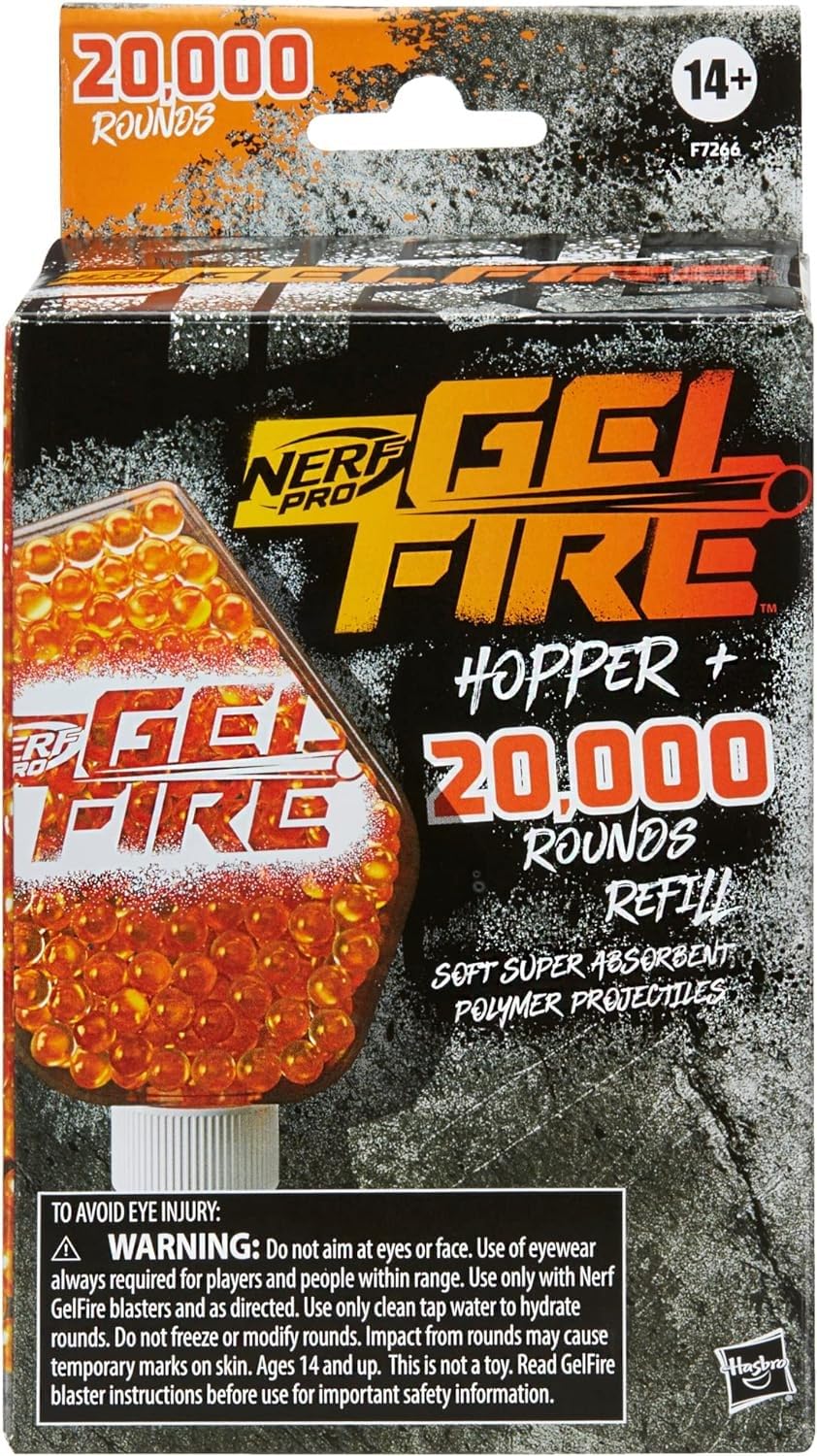 Nerf Pro Gelfire Refill 20,000 Dehydrated Gelfire Rounds & 1x 800 Round Hopper for Use with Nerf Gelfire Blasters for Ages 14 Years Up