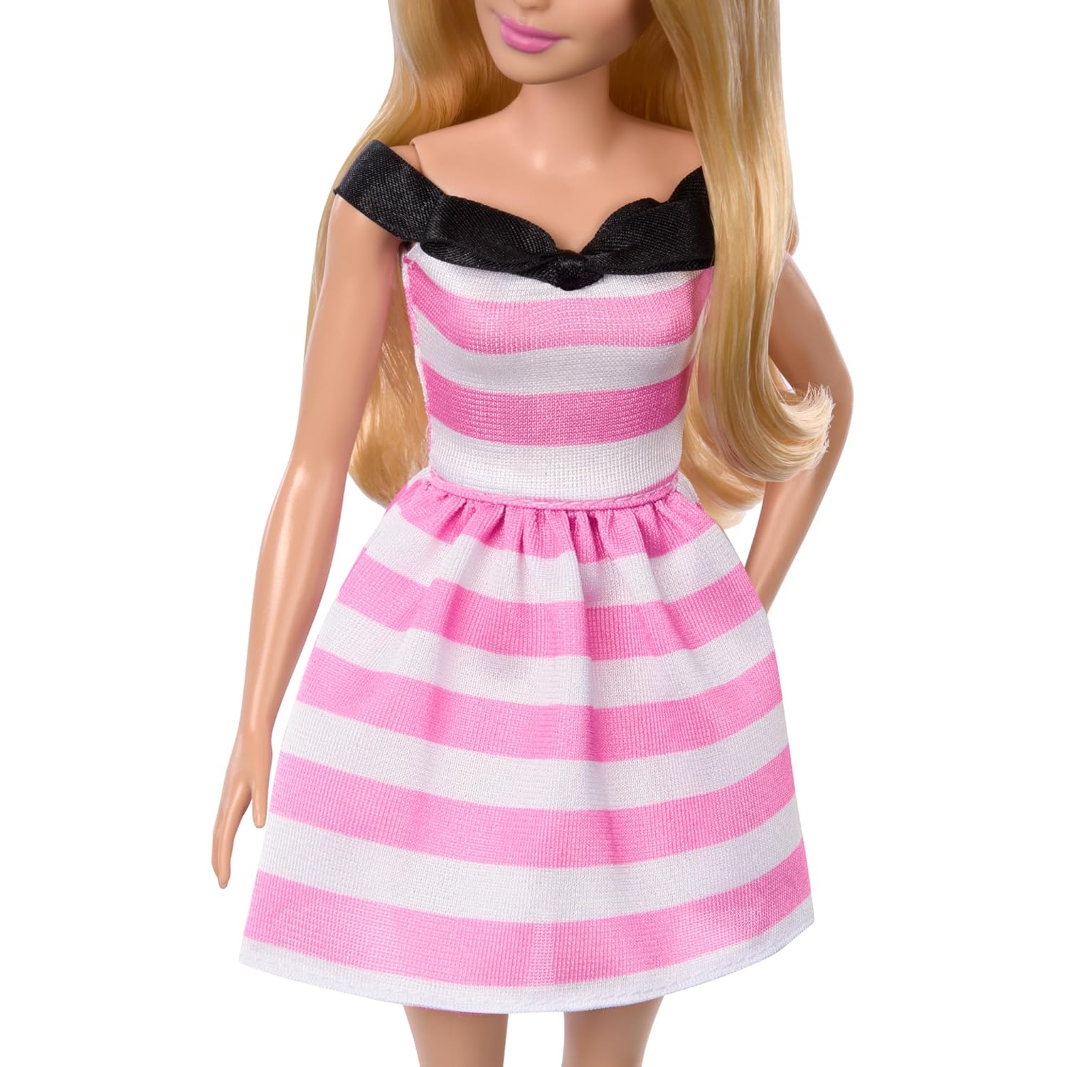 Barbie 65th Anniversary Commemorative Doll with Blonde Hair, Pink and White Striped Dress with Matching Heels