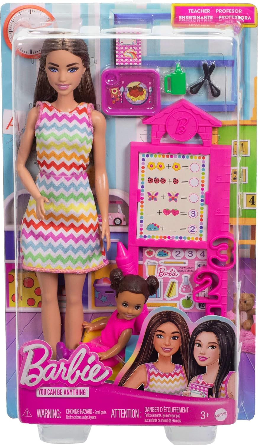 Barbie Teacher Doll With Brunette Fashion Doll, 1 Toddler Doll, & Teaching Accessories For Kids Ages 3+