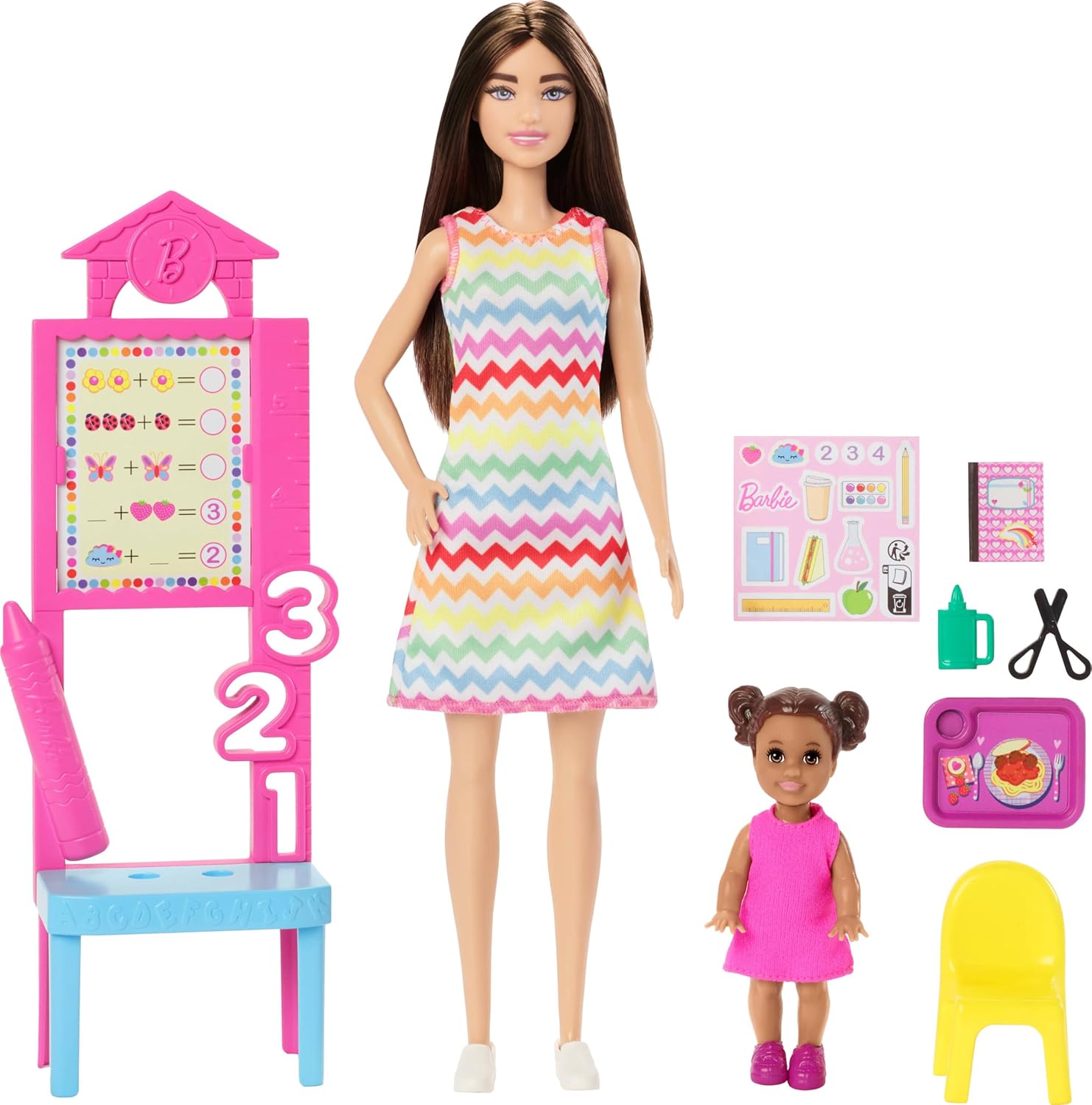 Barbie Teacher Doll With Brunette Fashion Doll, 1 Toddler Doll, & Teaching Accessories For Kids Ages 3+