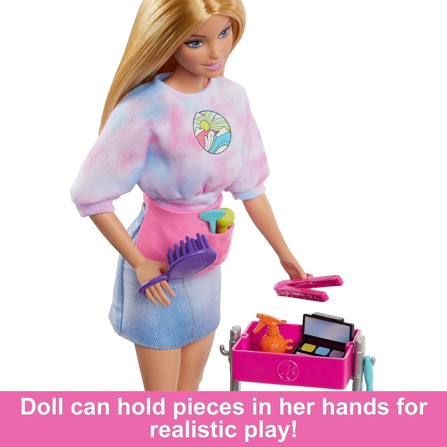 Barbie Malibu Stylist Doll & 14 Accessories Playset, Hair & Makeup Theme with Puppy & Styling Cart