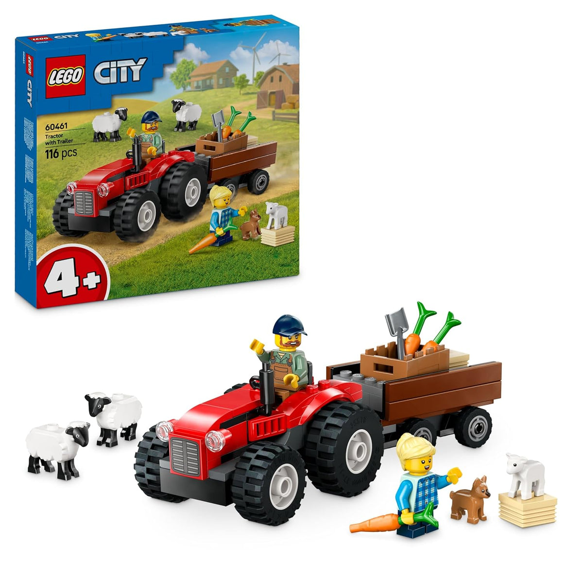 LEGO City Red Farm Tractor with Trailer & Sheep Building Kit For Ages 4+