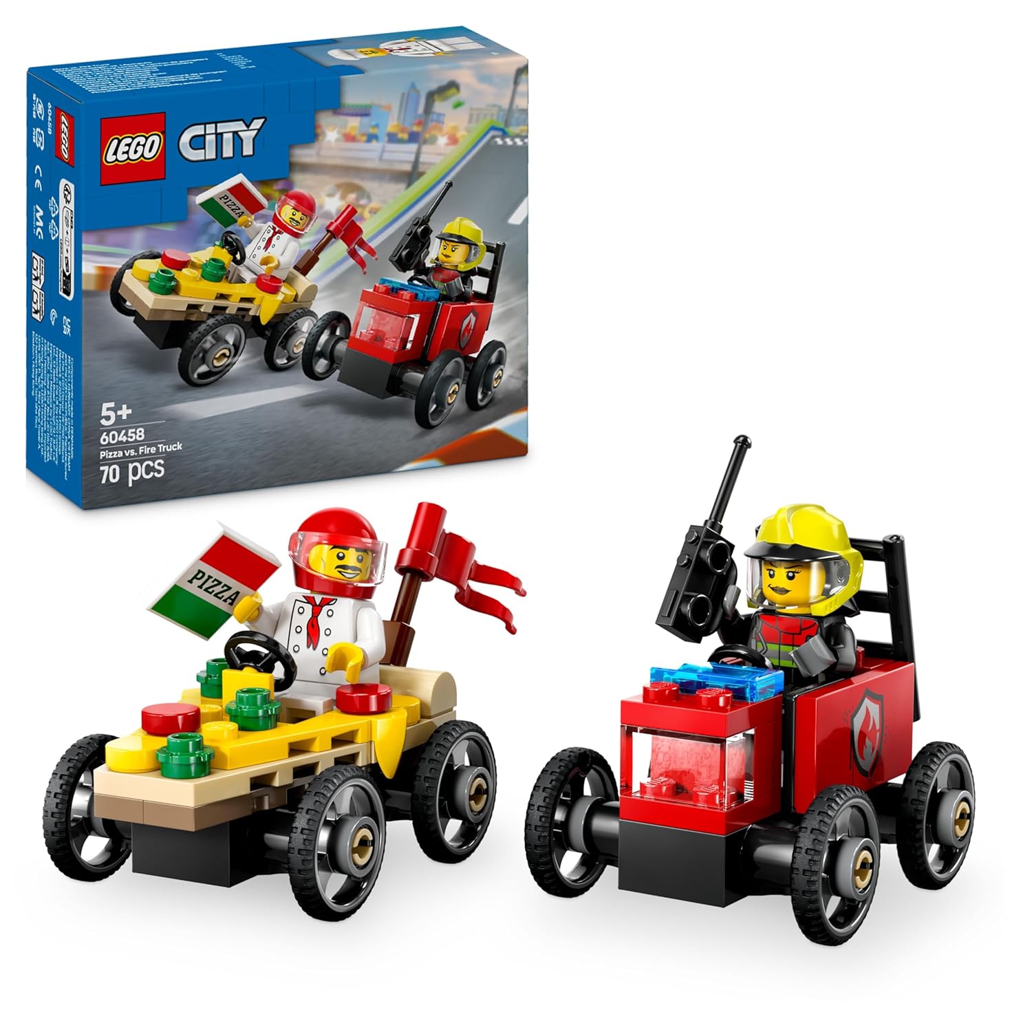 LEGO City Pizza vs. Fire Truck Race Car Building Kit For Ages 5+