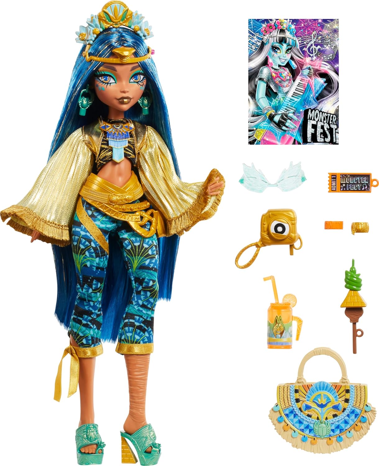 Monster High Cleo De Nile Doll with Glam Monster Fest Outfit and Festival Themed for Kids 8-15 Years