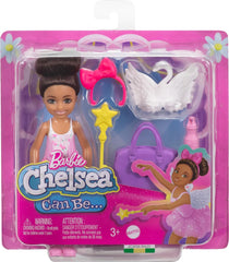 Barbie Toys, Chelsea Doll & Accessories Ballerina Set, Career Brunette Small Doll with 5 Dance-Themed Pieces Including Swan Wings