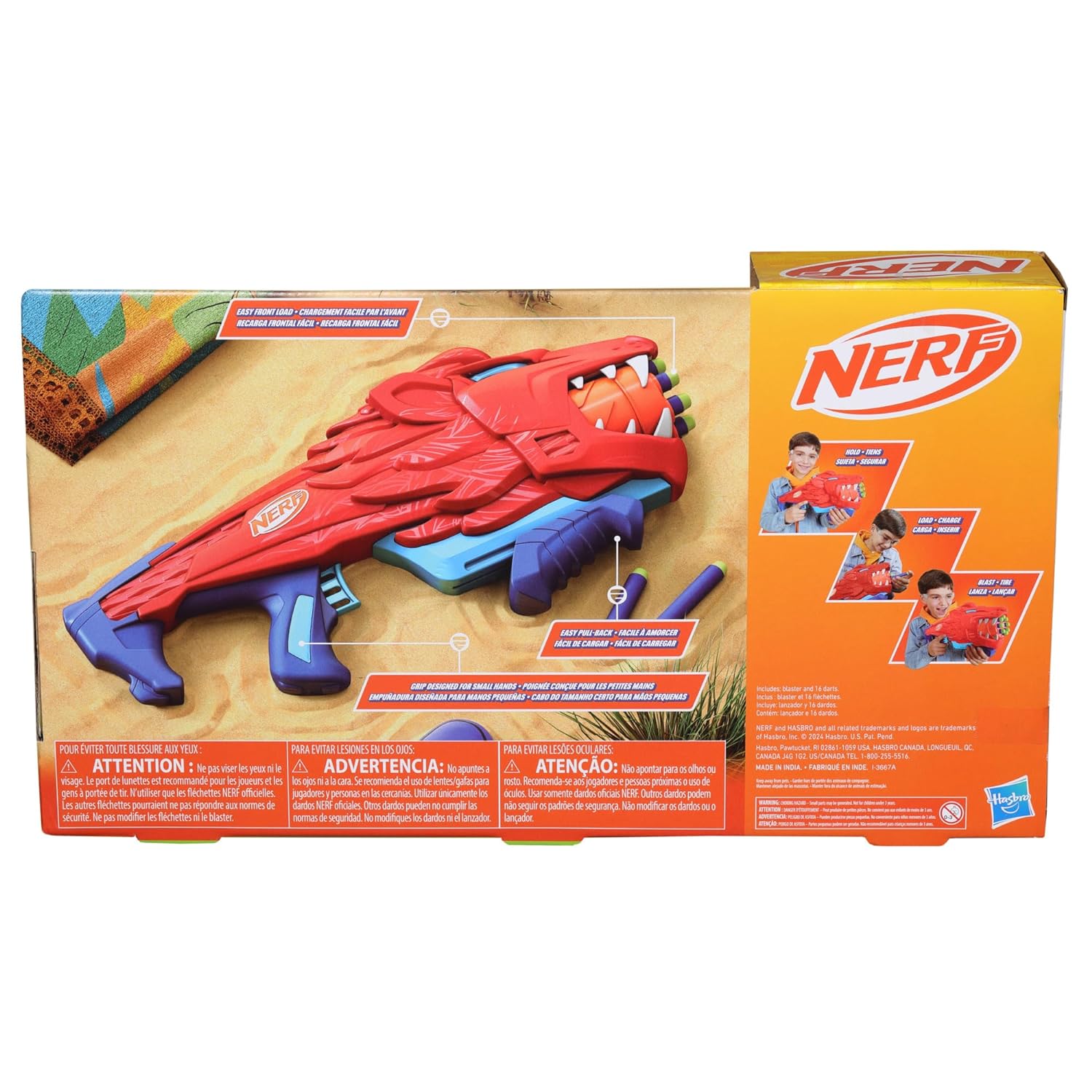 Nerf Junior Wild Lionfury, Easy Play Dart Blaster, 16 Nerf Elite Darts, Nerf Blaster Lion Toys for 6 Year Old Boys & Girls, Outdoor Toys