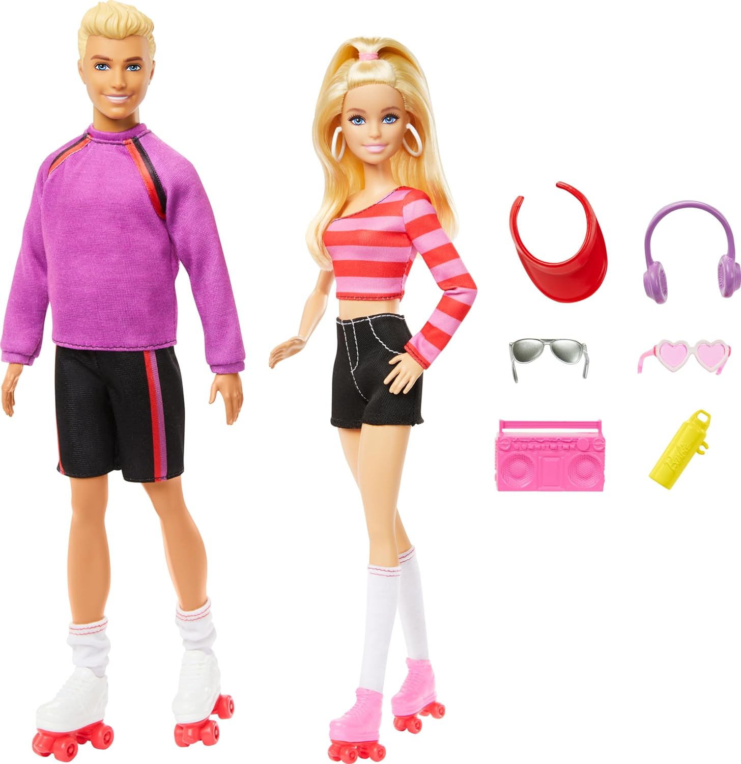 Barbie 65th Anniversary Fashionistas Set with 2 Roller-Skating Fashion Dolls & 6 Accessories for Kids Ages 3+