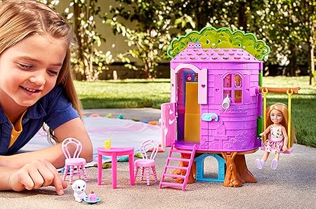 Barbie Chelsea Doll And Treehouse Playset With Pet Puppy For Kids Ages 3+