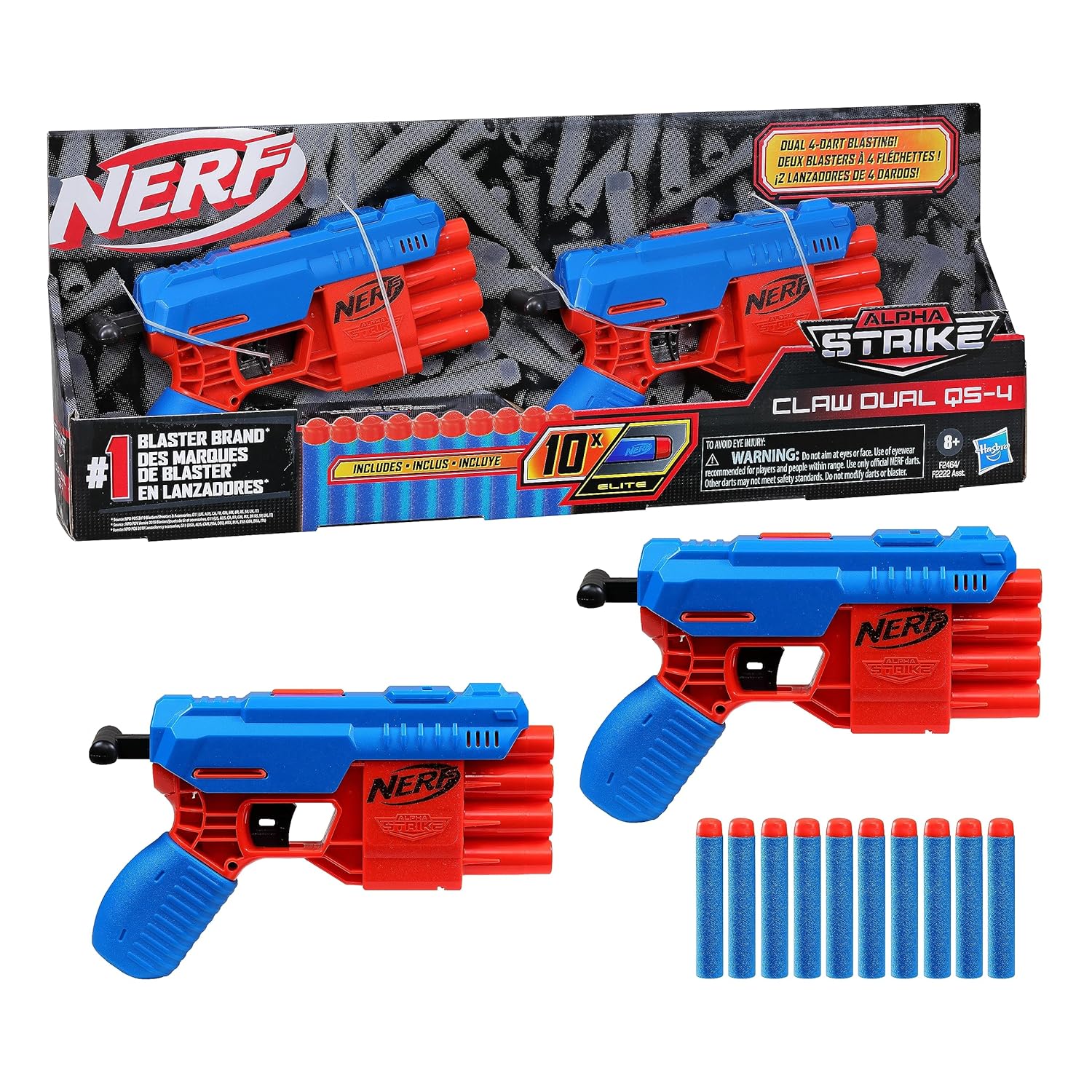 Nerf Alpha Strike Claw Dual QS-4 Blaster Set - Includes 2 Blasters and 10 Official Nerf Elite Darts - Each Blaster Fires 4 Darts in a Row