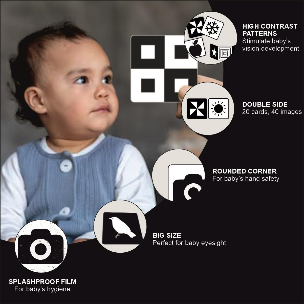 Clapjoy Black And White Flashcards - Best Gift For New Born Babies Of Age 0-6 Months