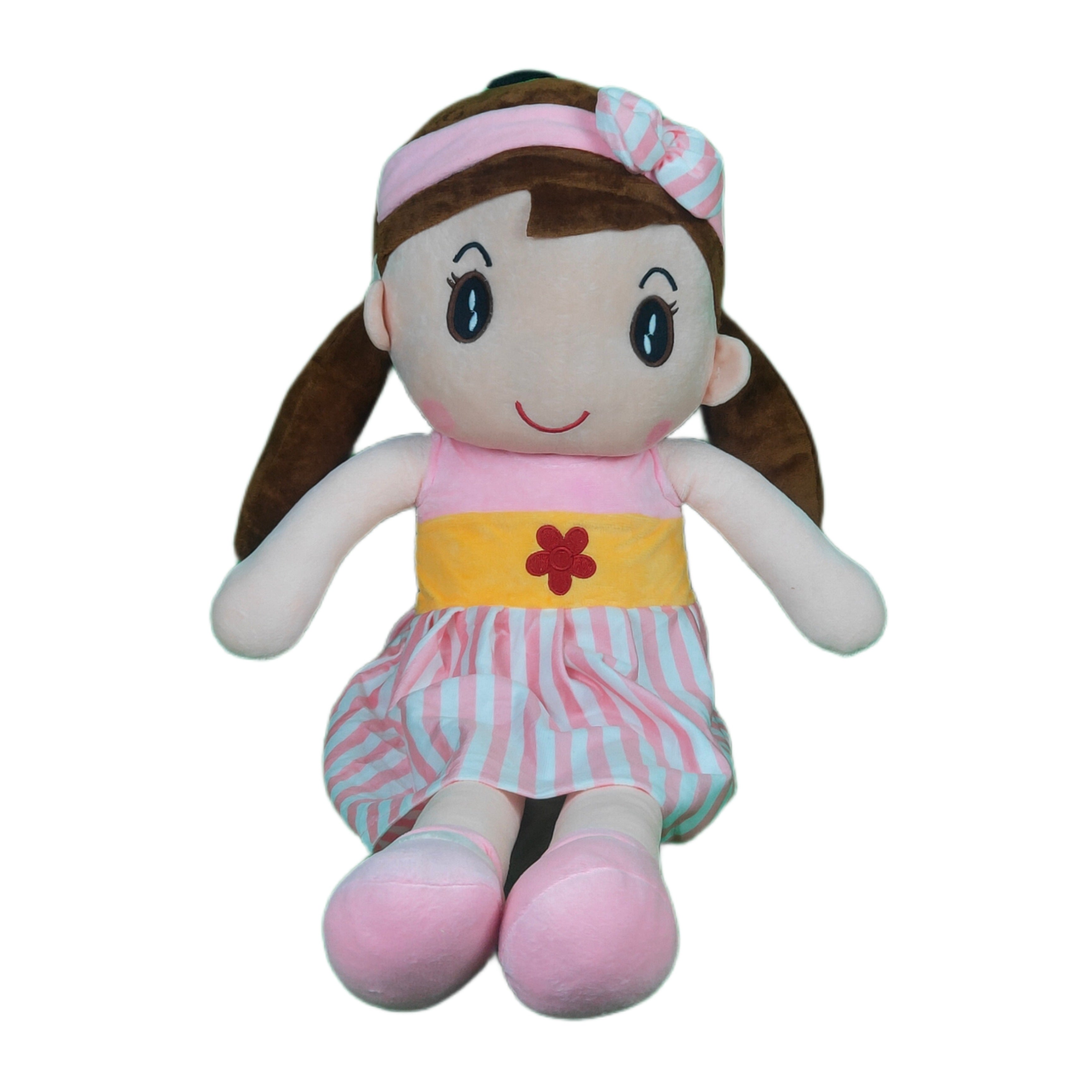 Play Hour Cute Rag Doll Plush Soft Toy Wearing Pink & White Stripes Frock for Ages 3 Years and Up, 80cm