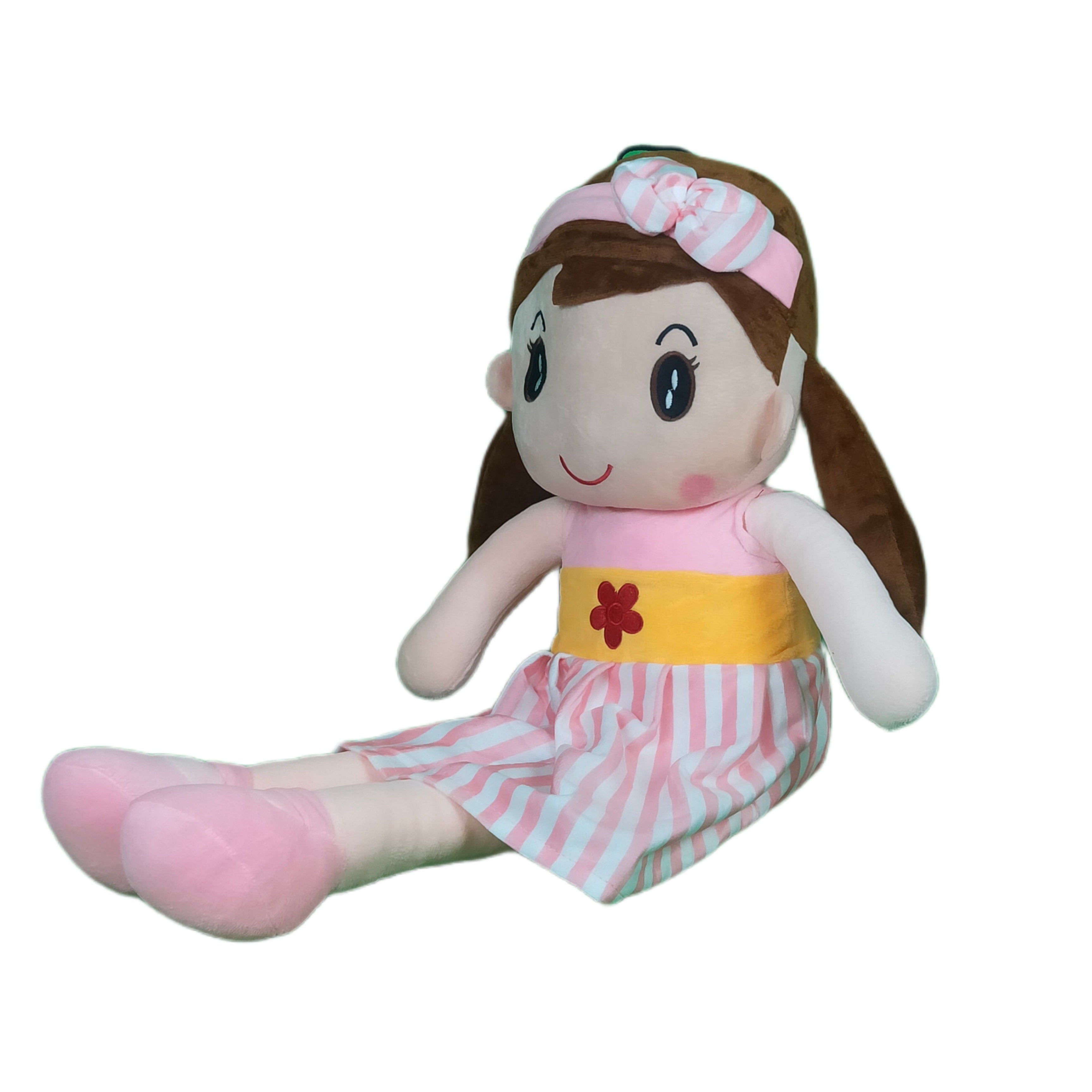 Play Hour Cute Rag Doll Plush Soft Toy Wearing Pink & White Stripes Frock for Ages 3 Years and Up, 80cm