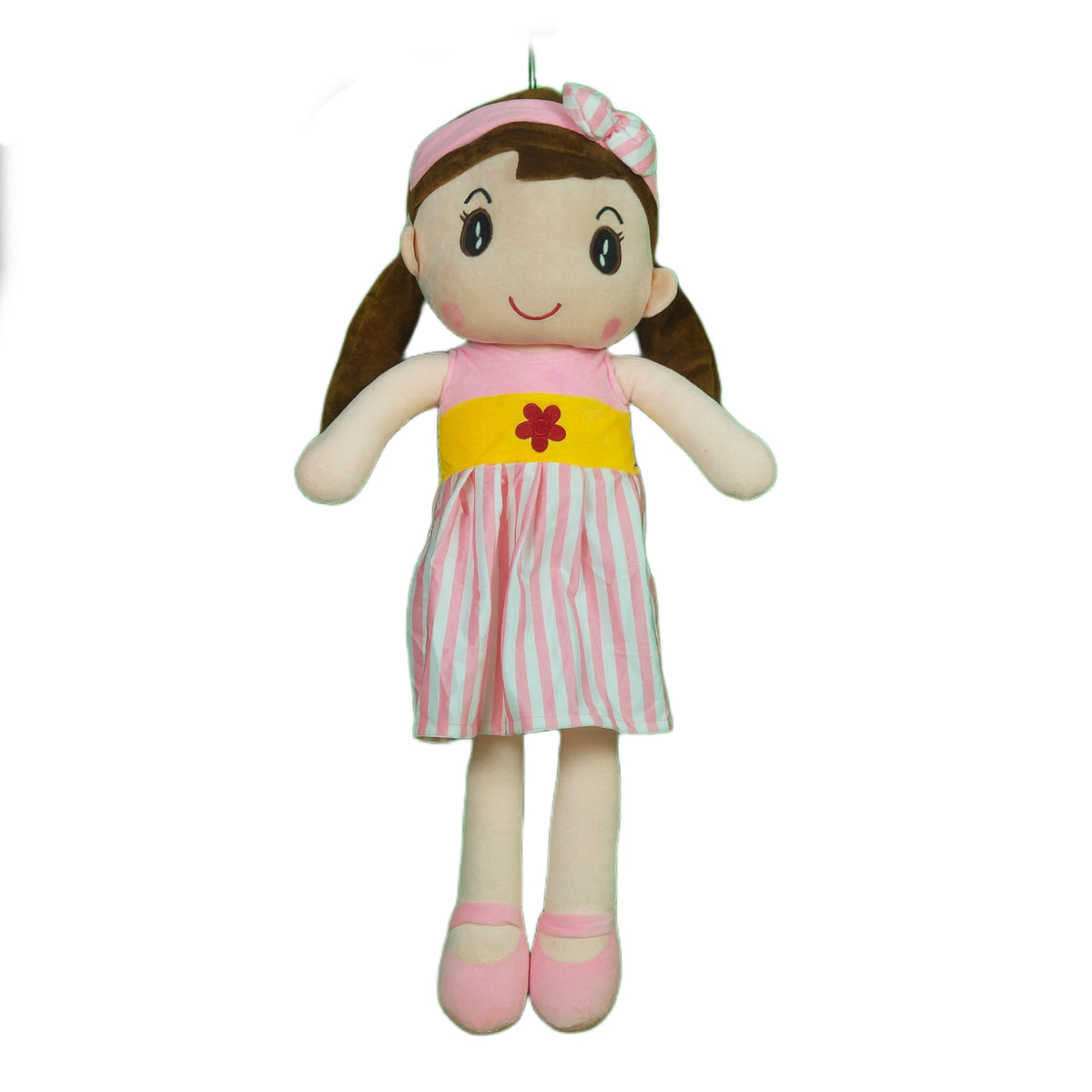 Play Hour Cute Rag Doll Plush Soft Toy Wearing Pink & White Stripes Frock for Ages 3 Years and Up, 80cm