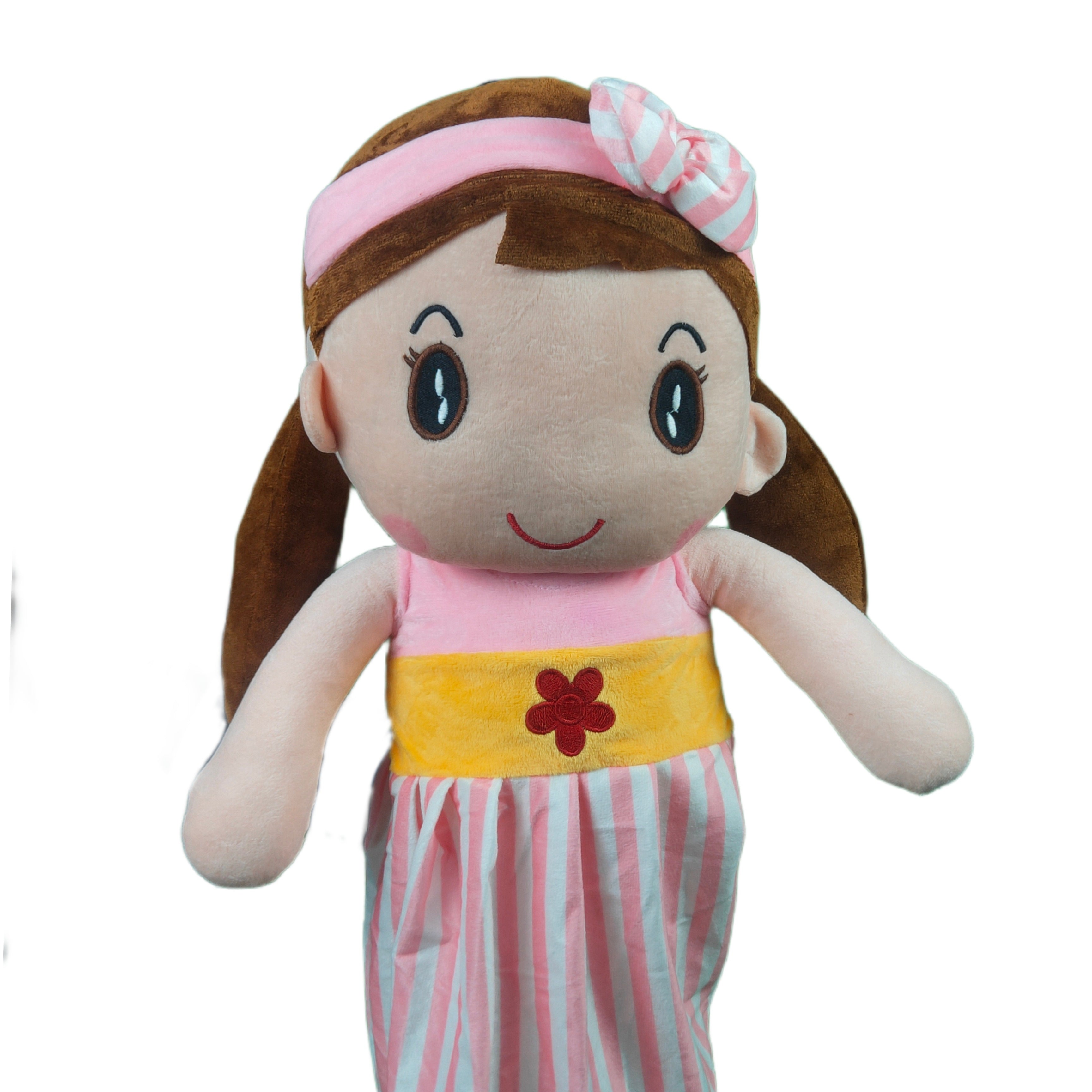 Play Hour Cute Rag Doll Plush Soft Toy Wearing Pink & White Stripes Frock for Ages 3 Years and Up, 80cm