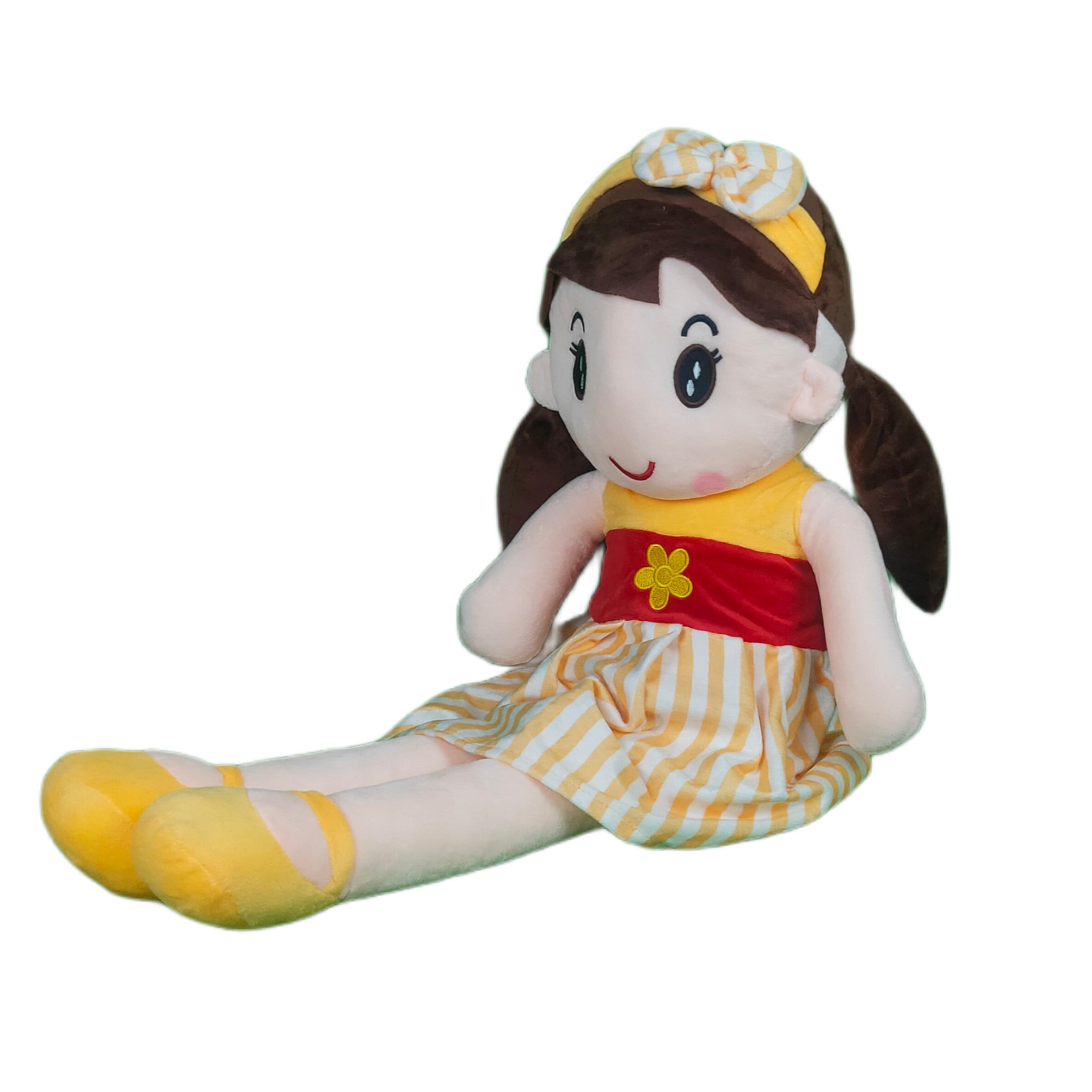 Play Hour Cute Rag Doll Plush Soft Toy Wearing Yellow & White Stripes Frock for Ages 3 Years and Up, 80cm