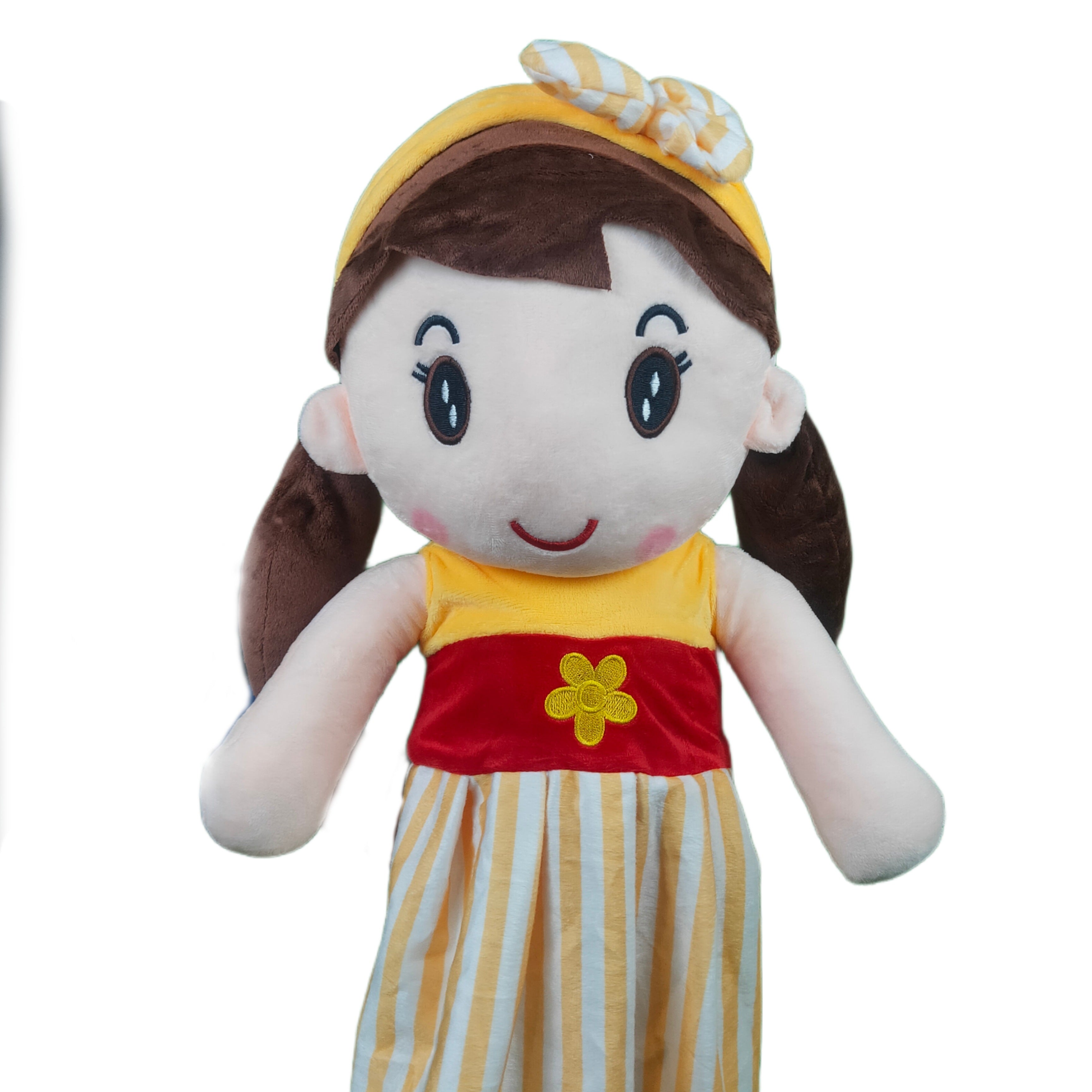 Play Hour Cute Rag Doll Plush Soft Toy Wearing Yellow & White Stripes Frock for Ages 3 Years and Up, 80cm