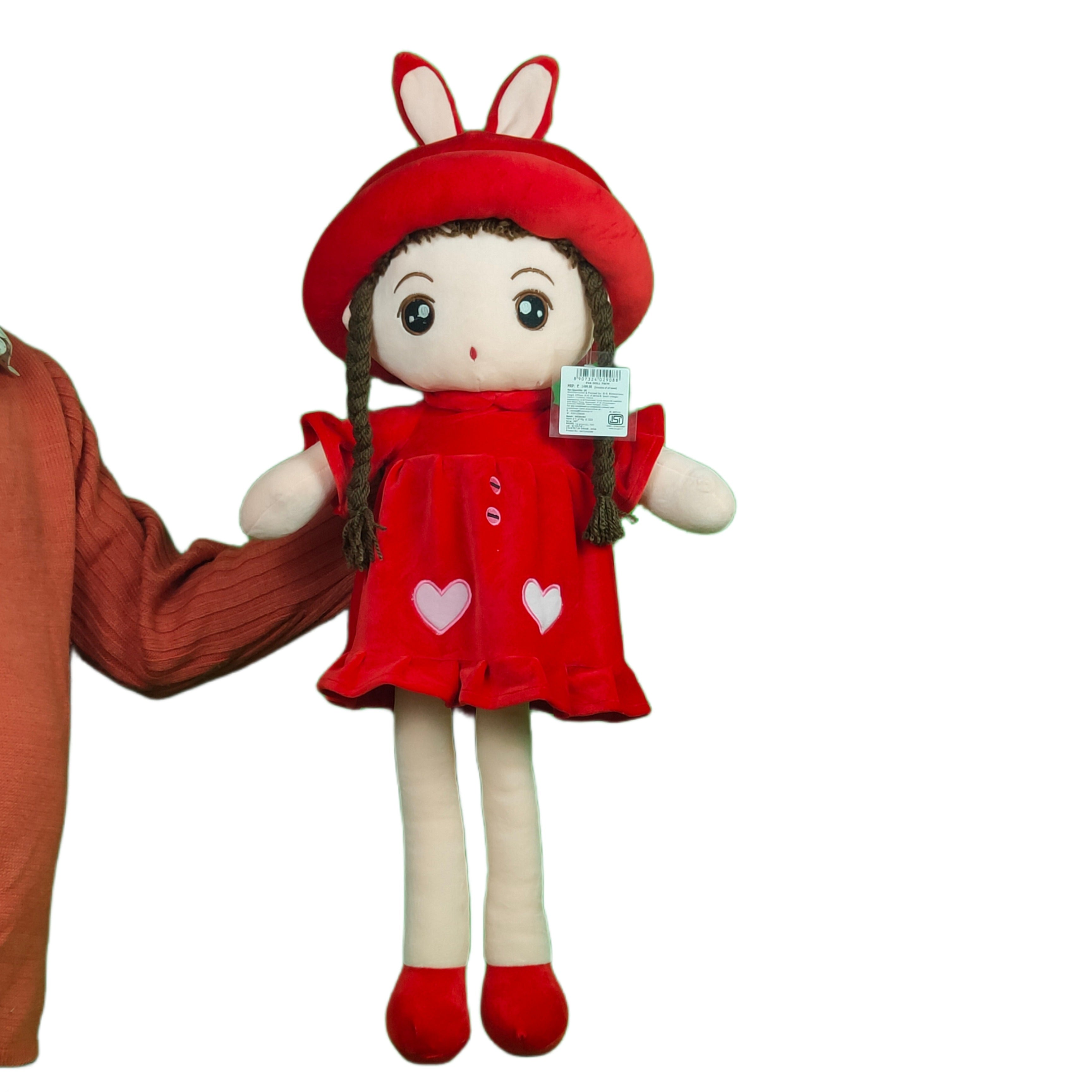 Play Hour Eva Rag Doll Plush Soft Toy Wearing Red Frock for Ages 3 Years and Up, 75cm