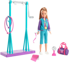 Barbie Team Stacie Doll and Gymnastics Playset with Spinning Bar and 7 Themed Accessories for Kids Ages 3+