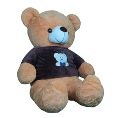 Play Hour Teddy Bear Plush Soft Toy Wearing Brown T-Shirt for Ages 3 Years and Up - Brown, 95cm