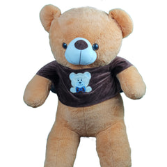 Play Hour Teddy Bear Plush Soft Toy Wearing Brown T-Shirt for Ages 3 Years and Up - Brown, 95cm