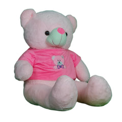 Play Hour Teddy Bear Plush Soft Toy Wearing Pink T-Shirt for Ages 3 Years and Up - Pink, 95cm