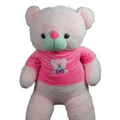 Play Hour Teddy Bear Plush Soft Toy Wearing Pink T-Shirt for Ages 3 Years and Up - Pink, 95cm