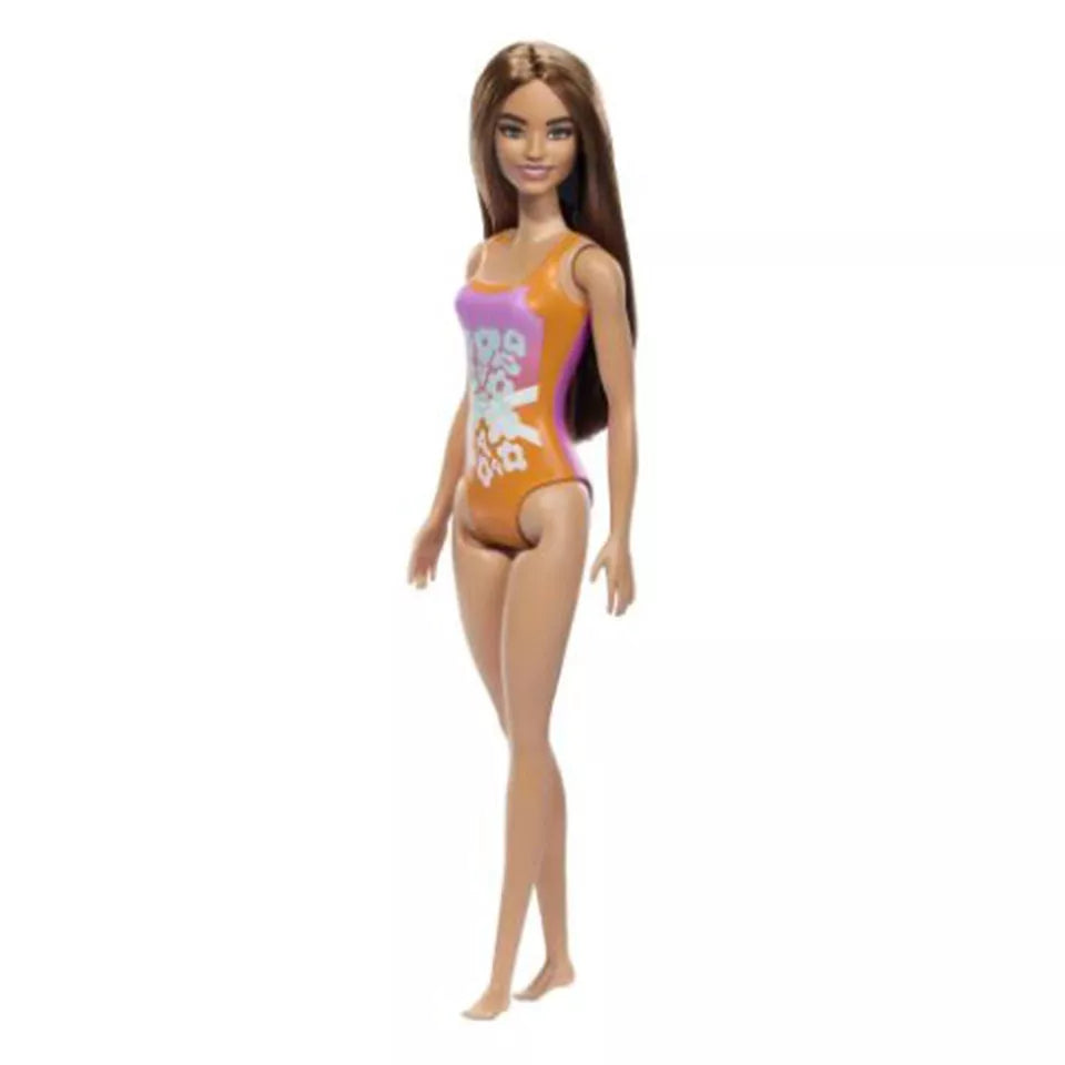 Barbie Beach Doll With Light Brown Hair Wearing Tropical Pink And Orange Swimsuit For Kids Ages 3+