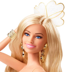 Barbie The Movie Margot Robbie Doll Wearing Gold Disco Jumpsuit with Glossy Curls and Golden Heels for Ages 3 Years and Up