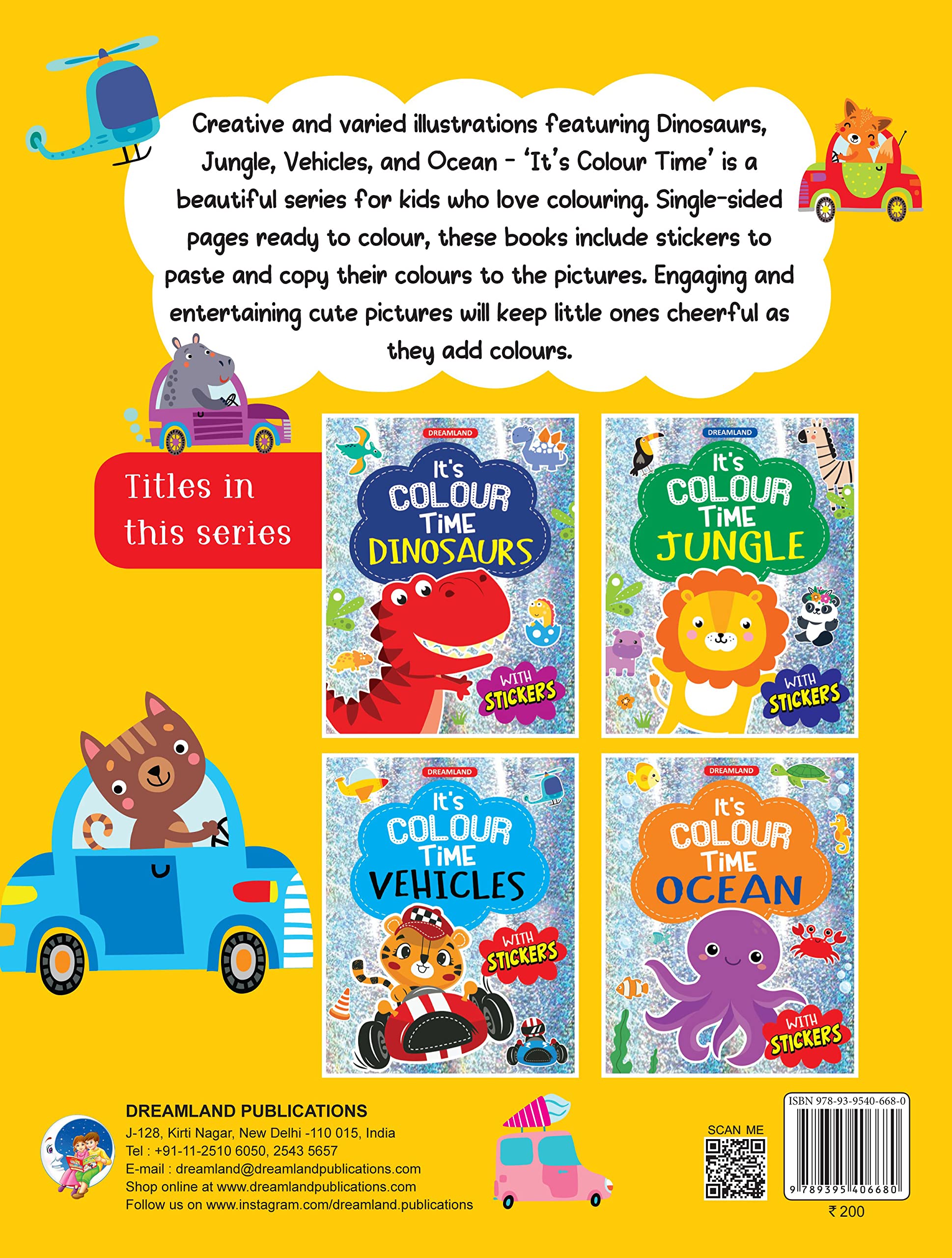 Dreamland Vehicles - It's Colour time with Stickers - An Activity Book For Kids Ages 3+