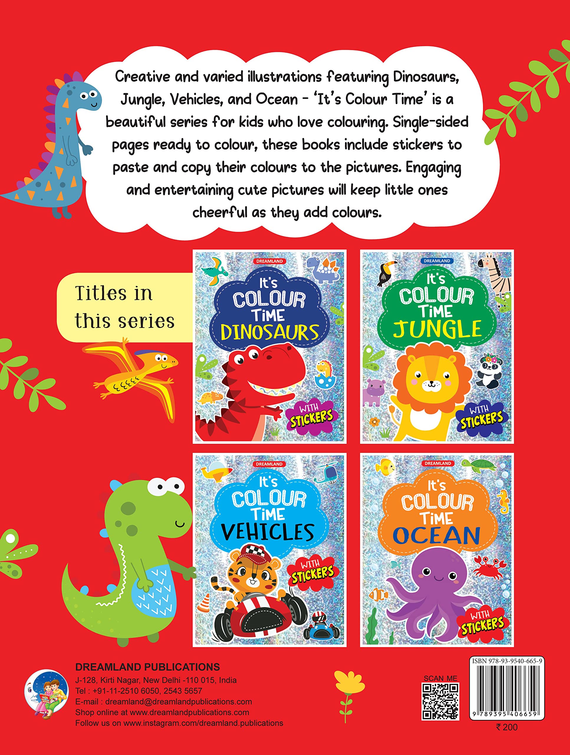 Dreamland Dinosaurs - It's Colour time with Stickers - An Activity Book For Kids Ages 3+