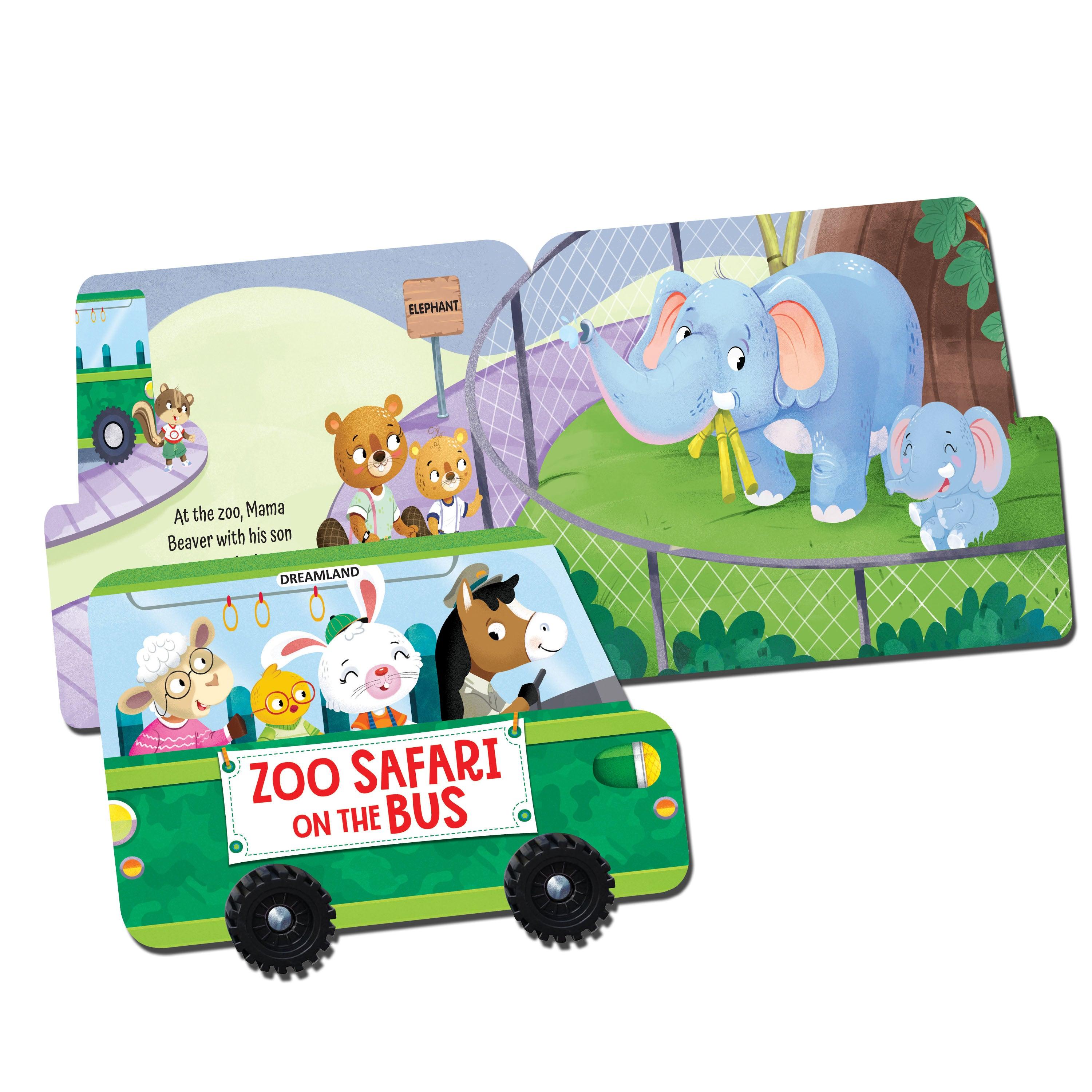 Dreamland Zoo Safari on the Bus - A Shaped Board book with Wheels - A Picture Book For Kids (English) - FunCorp India