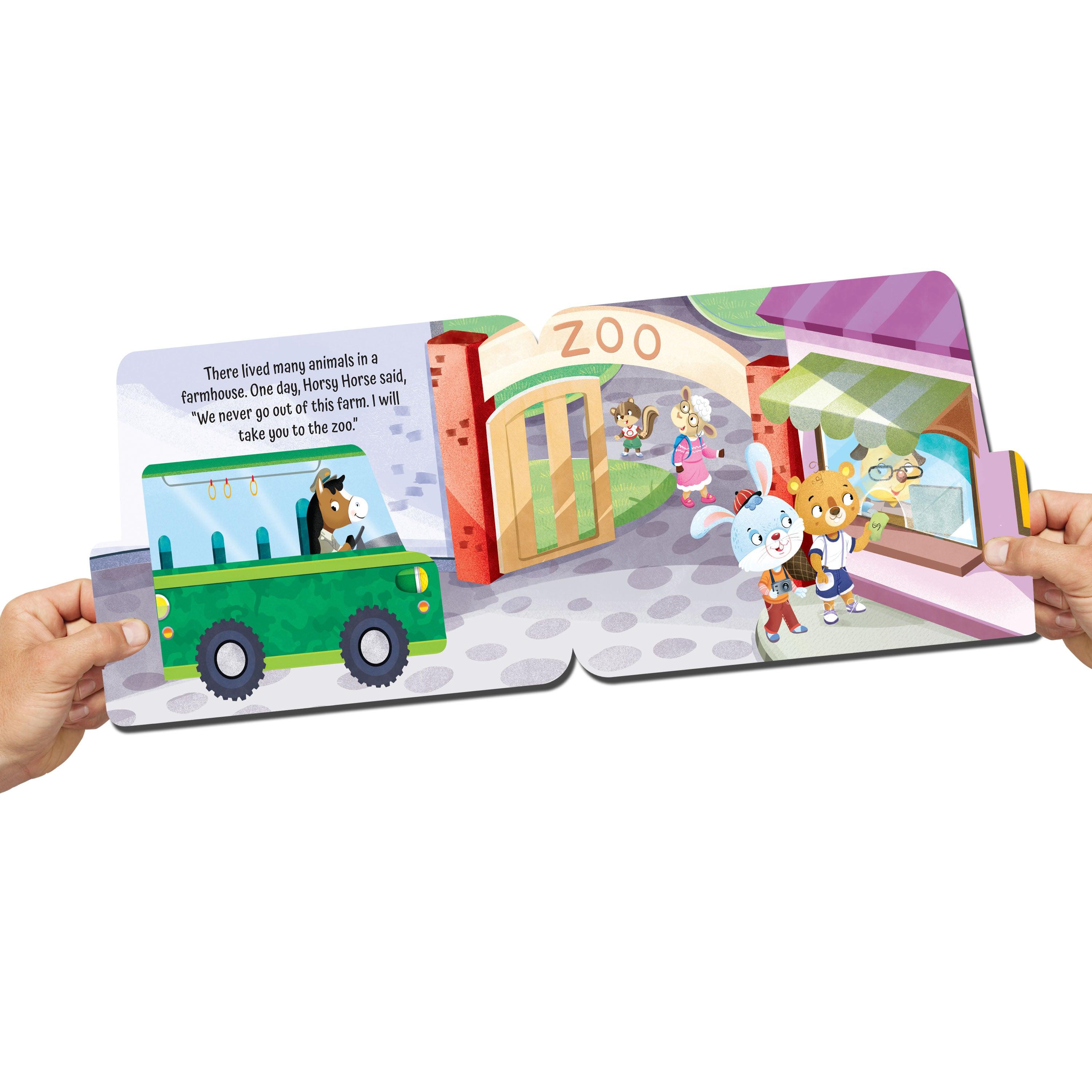 Dreamland Zoo Safari on the Bus - A Shaped Board book with Wheels - A Picture Book For Kids (English) - FunCorp India