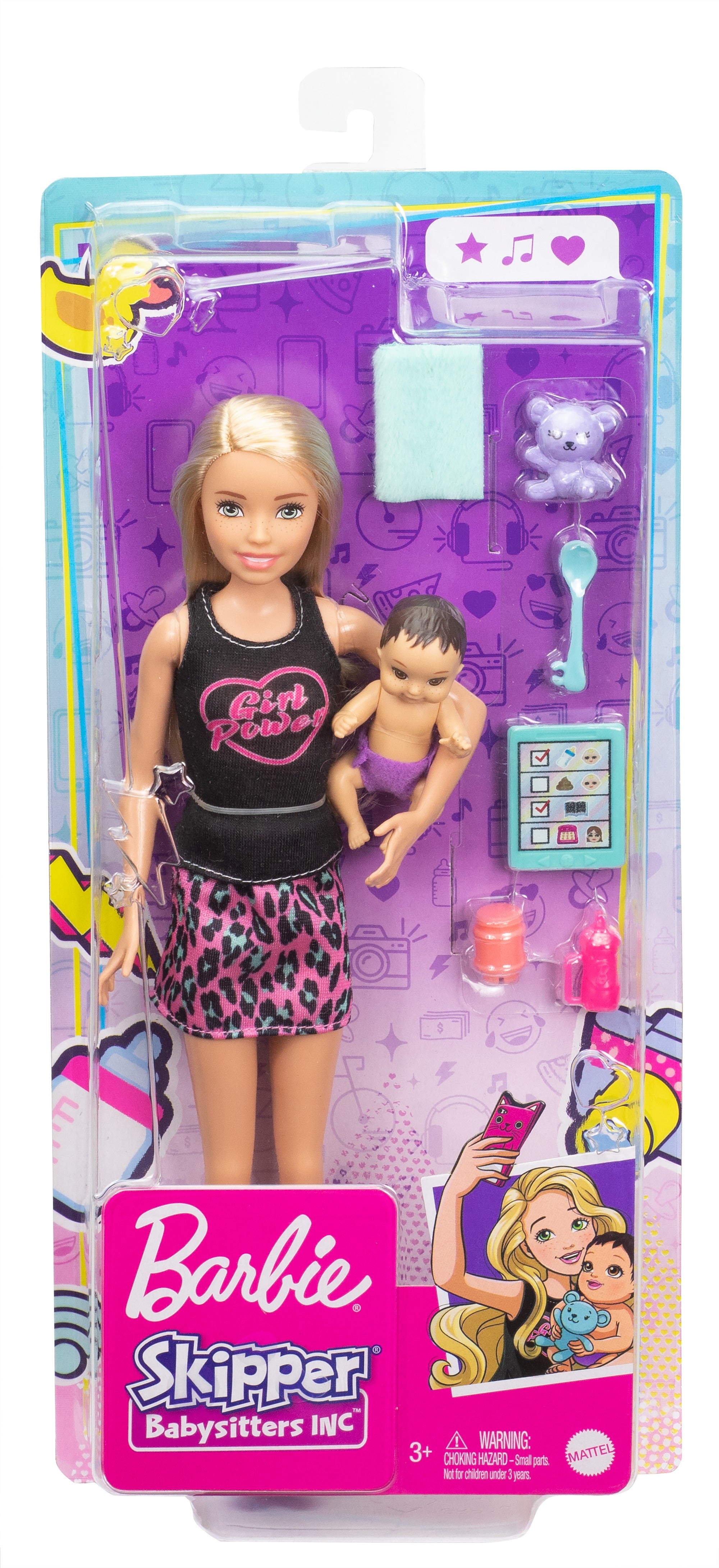 Barbie Skipper Babysitters Doll & Accessories Set with 9 Inch Blonde Skipper Doll, Baby Doll & 4 Storytelling Pieces for Kids Ages 3+