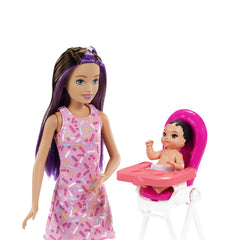 Barbie Skipper Babysitters Playset with Skipper Doll, Color-Change Baby Doll, High Chair & Party-Themed Accessories for Kids Ages 3 Years & Up