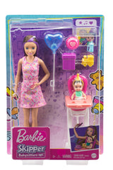 Barbie Skipper Babysitters Playset with Skipper Doll, Color-Change Baby Doll, High Chair & Party-Themed Accessories for Kids Ages 3 Years & Up