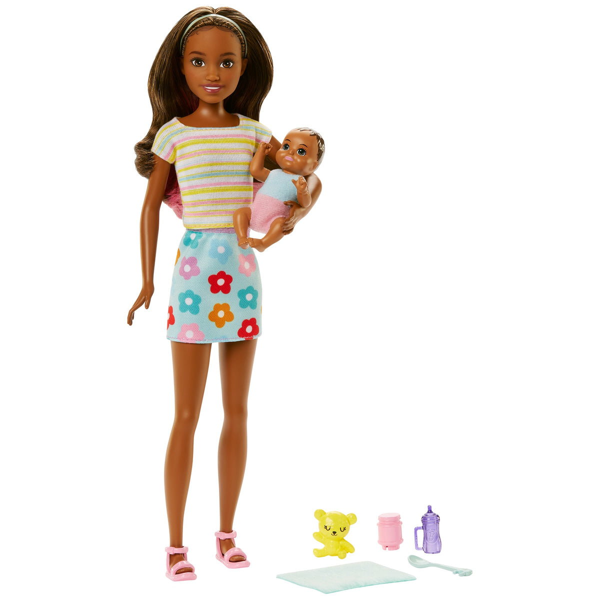 Barbie Skipper Babysitters Doll & Accessories Set with Brunette Skipper Doll with Baby Figure and 5 Accessories for Kids Ages 3+