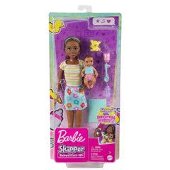 Barbie Skipper Babysitters Doll & Accessories Set with Brunette Skipper Doll with Baby Figure and 5 Accessories for Kids Ages 3+