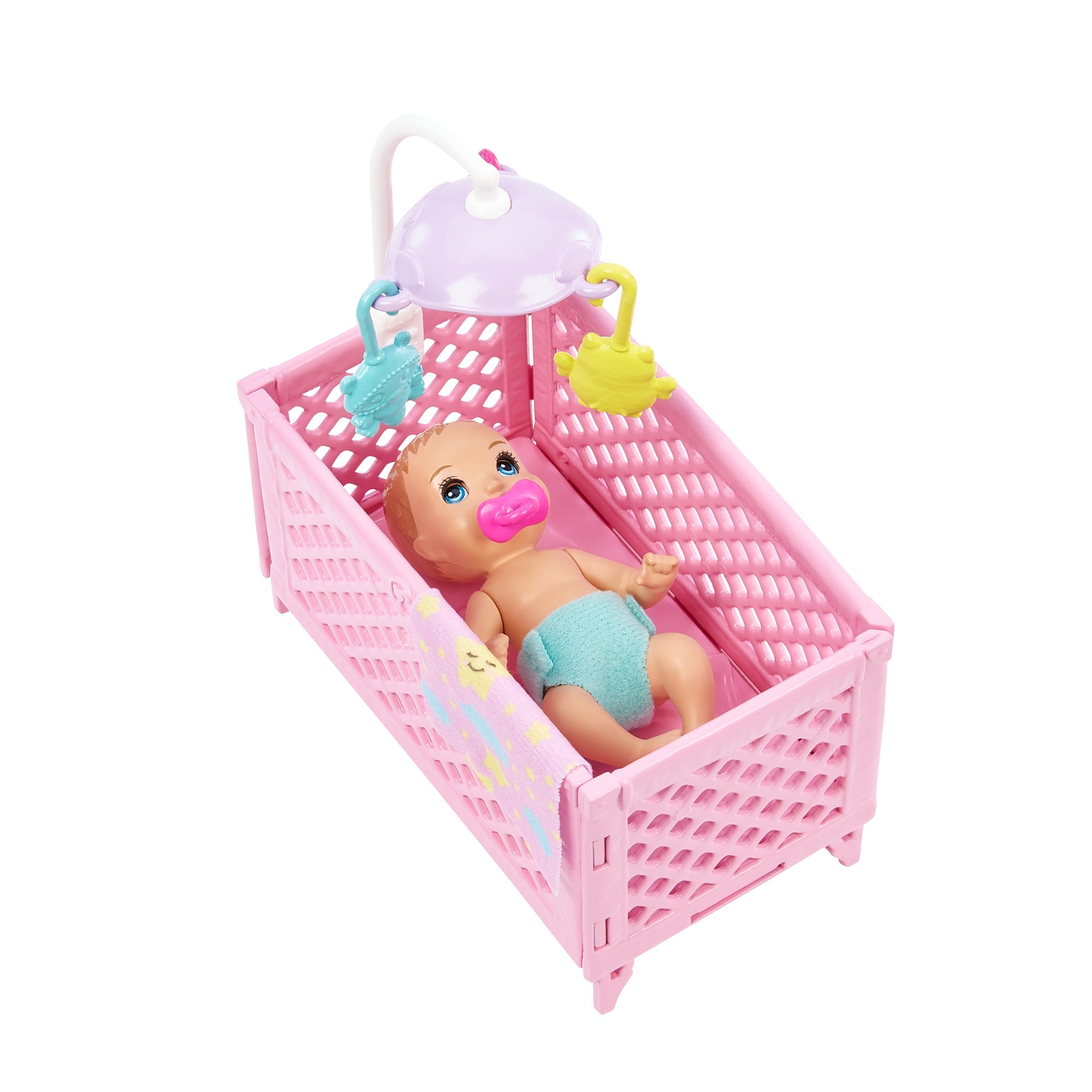 Barbie Skipper Babysitters Crib Playset with Skipper Doll Baby Doll with Sleepy Eyes, Furniture and Themed Accessories for Kids Ages 3 Years & Up