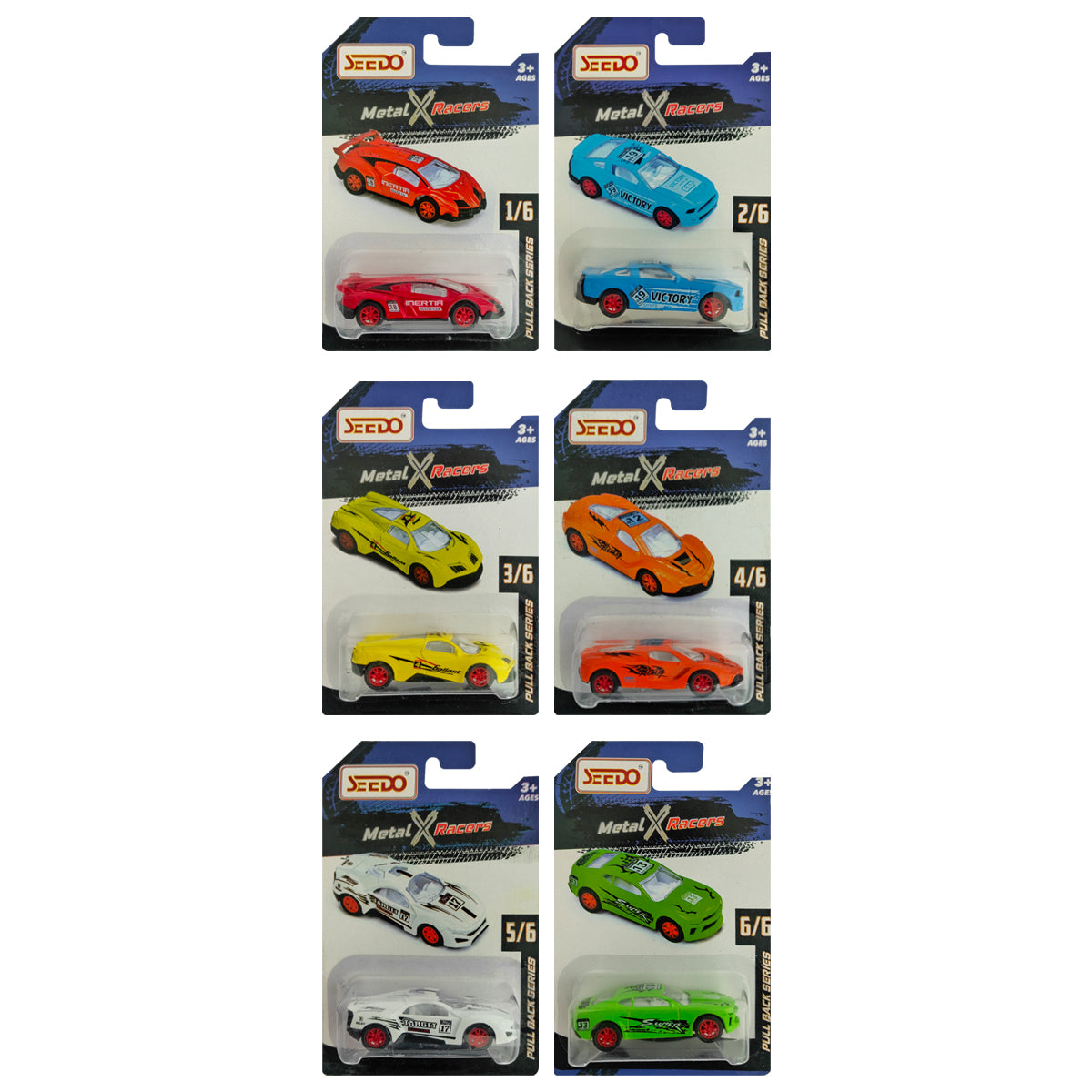 Seedo Metal X Racers Pull Back Series Die Cast Car for Ages 3+, Pack Of 6