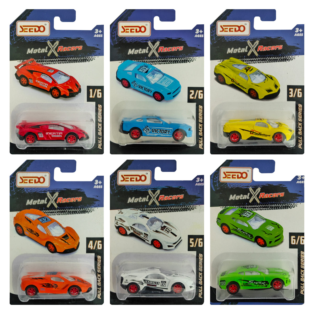 Seedo Metal X Racers Pull Back Series Die Cast Car for Ages 3+, Pack Of 6